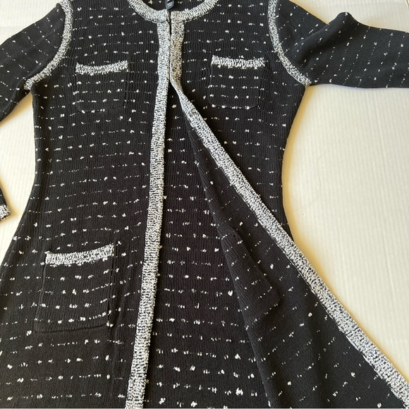 Neiman Marcus Sz M Women's Black White Open Front Cardigan Sweater Long Pocket - Picture 9 of 15